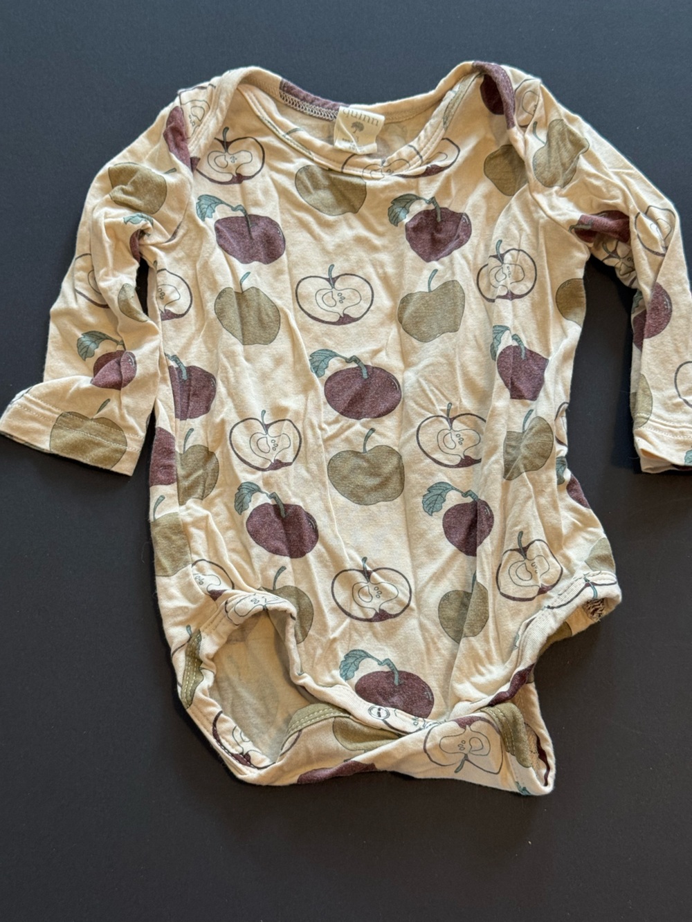 kate quinn Cream Long Sleeve Apple-Print One-Piece Bodysuit